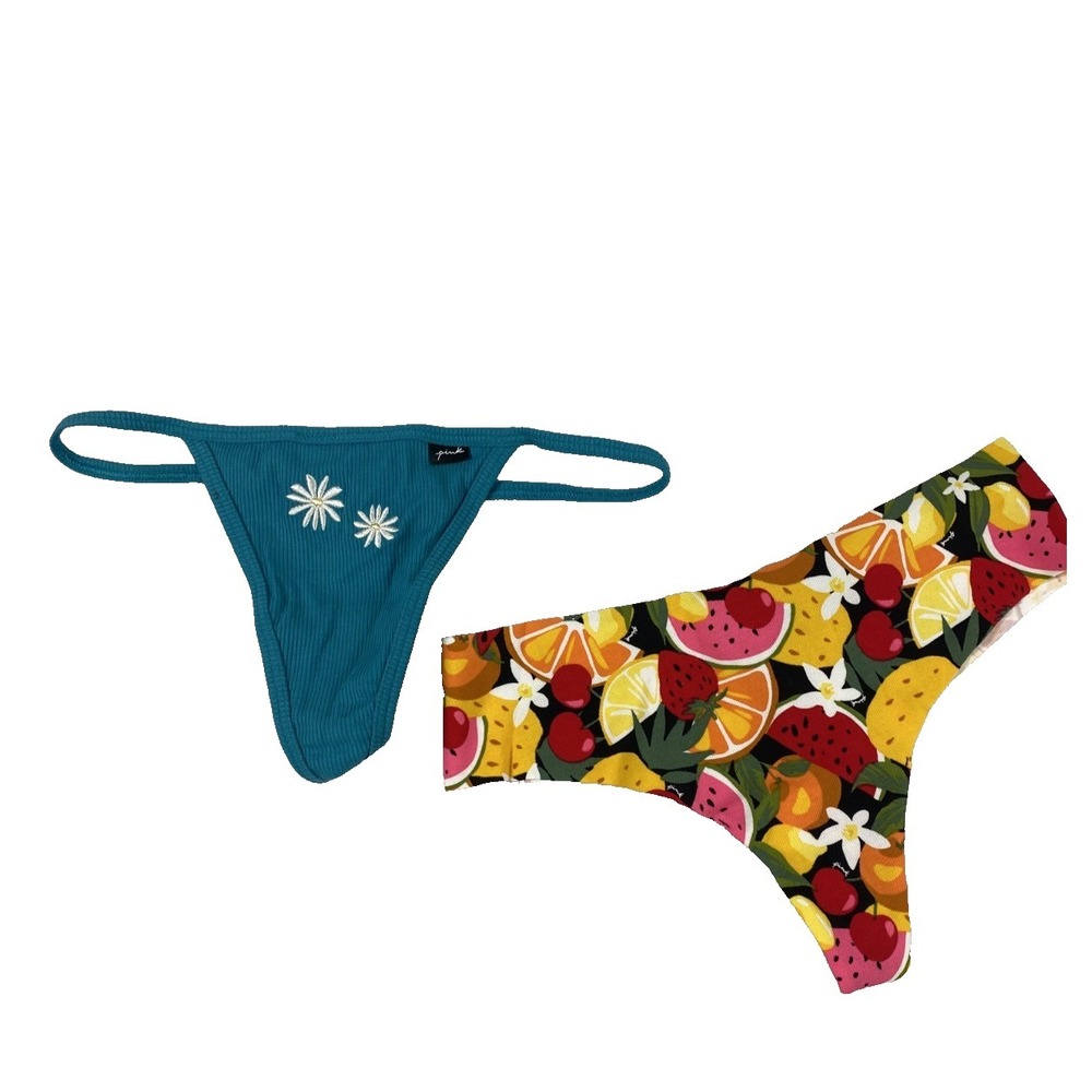 Bundle of 2 NWT Pink by Victoria Secret Underwear Sz M Colorful V String